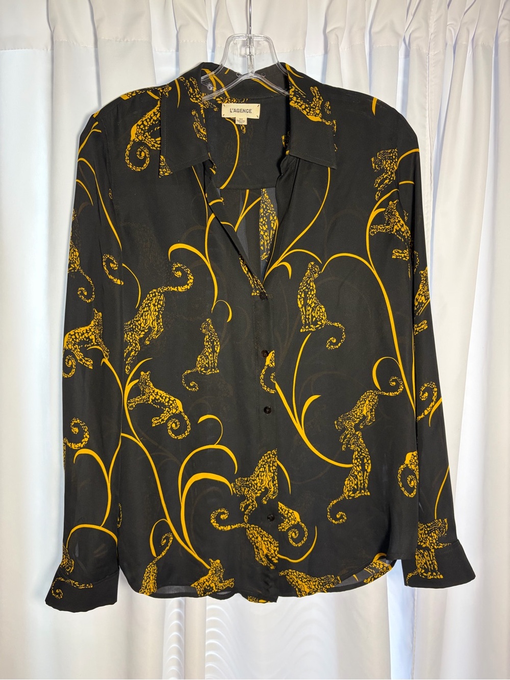 L'AGENCE Black & Yellow Tiger Silk Blouse size S